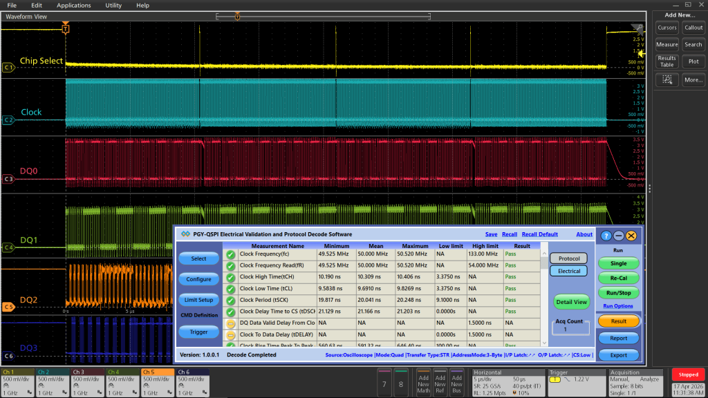 QSPI Electrical Validation and Protocol Decode Software Detail View